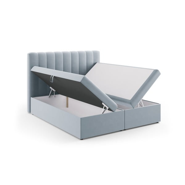 Gaiši zila atsperu gulta ar veļas kasti 180x200 cm Gina – Milo Casa-image-3