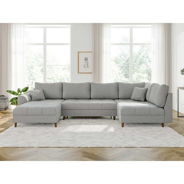 Gaiši pelēks velveta stūra dīvāns (ar kreiso stūri/U veida) Ariella – Ropez-image-1