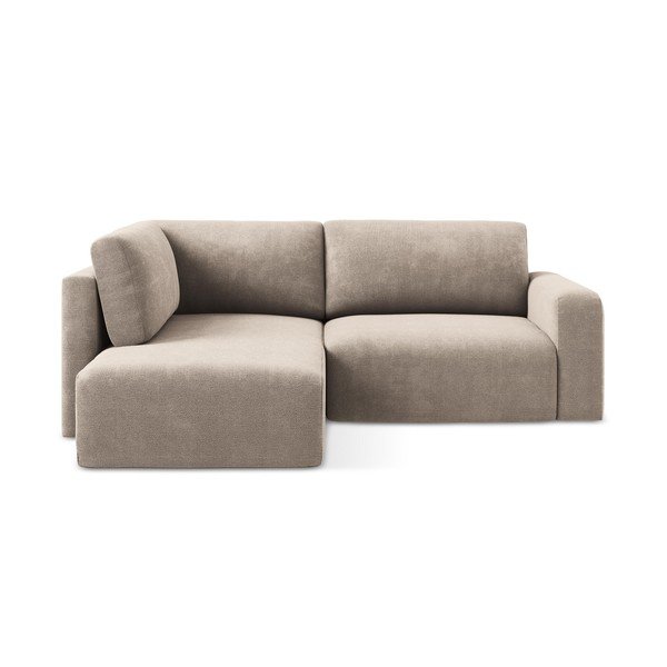 Bēšs salokāms stūra dīvāns no šenila auduma ar uzglabāšanas vietu (ar kreiso stūri/L veida) Kona – Makamii