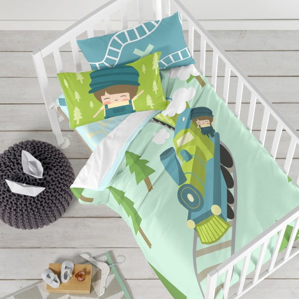 Bērnu gultasveļa no tīras kokvilnas Happynois Train, 115 x 145 cm-image-1