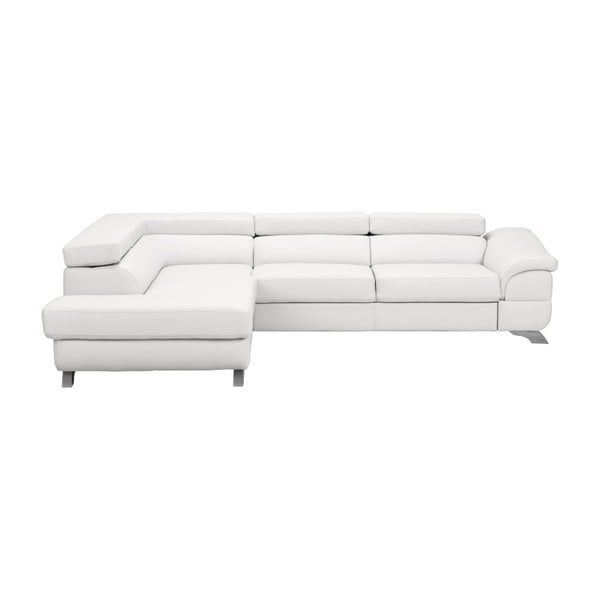 Balts ādas stūra dīvāns ar uzglabāšanas vietu Windsor & Co Dīvāni Gamma, kreisais stūris