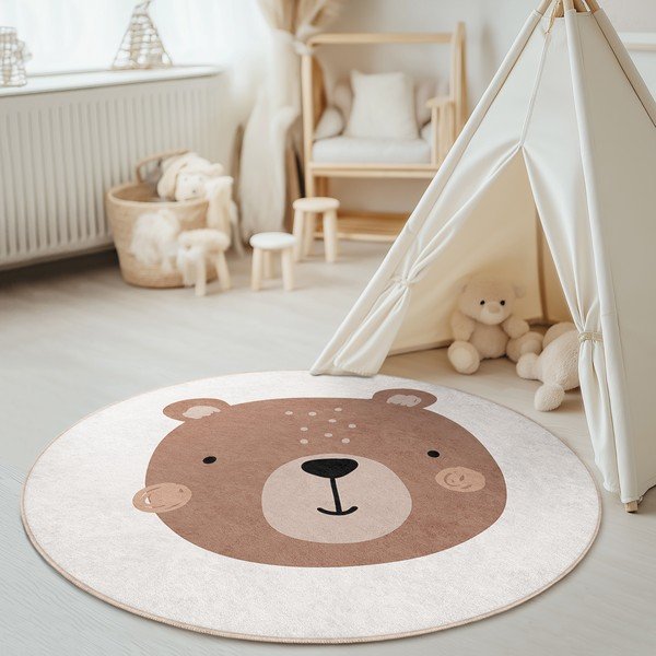 Brūns/krēmkrāsas mazgājams bērnu paklājs ø120 cm Teddy Bear – Mila Home-image-3