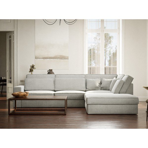 Gaiši pelēks stūra dīvāns no šenila auduma (ar labo stūri/L veida) Kirou – Maison de Rêve-image-4