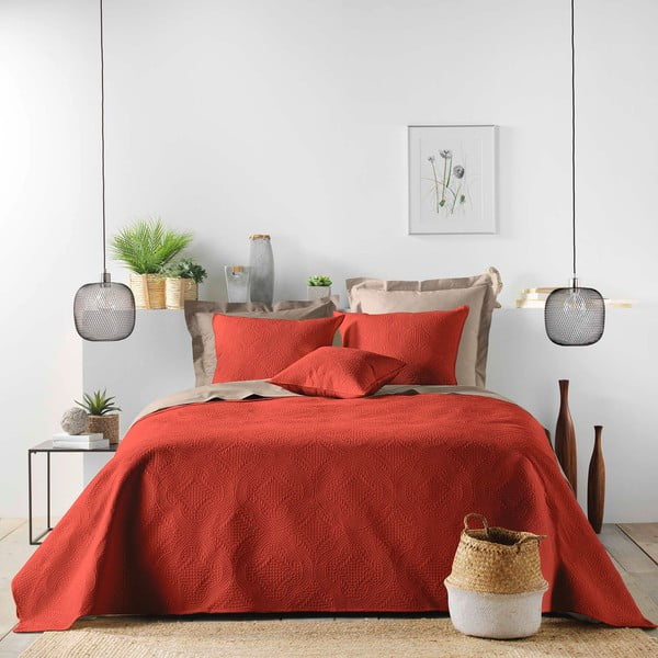 Ķieģeļu sarkans mikrošķiedras gultas pārklājs 220x240 cm Romane – douceur d'intérieur