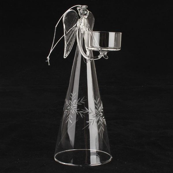 Stikla svečturis ar eņģeli Dakls, augstums 22 cm