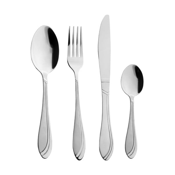 Sudraba krāsas nerūsējošā tērauda galda piederumi (24 gab.) Satin – Orion