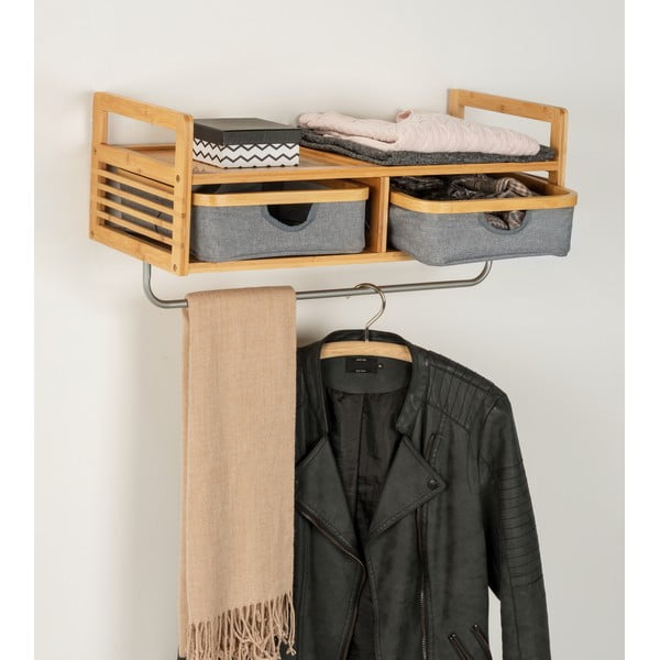 Pelēks/dabīga toņa bambusa sienas pakaramais ar plauktu Bahari – Wenko-image-1