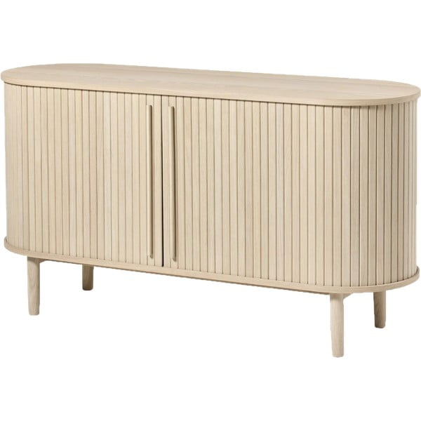 Dabīga toņa kumode ar ozolkoka imitāciju un bīdāmām durvīm 140x76x45 cm Meta – Unique Furniture