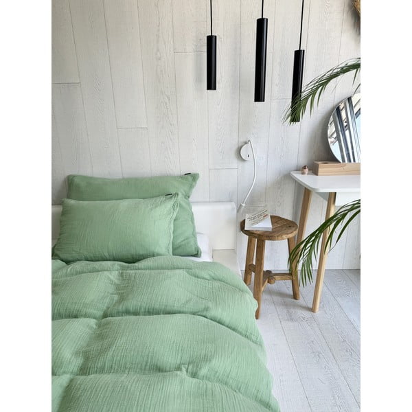 Zaļa vienguļamā muslīna gultas veļa 135x200 cm Plain Muslin – Butter Kings