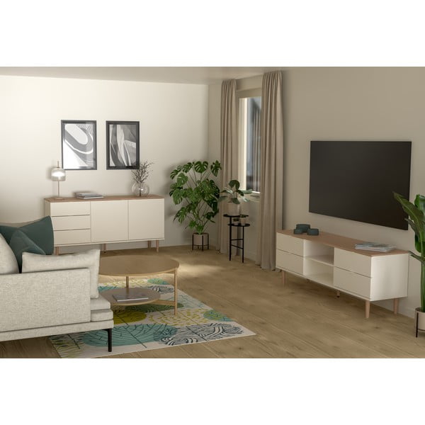Balts/dabīga toņa TV galdiņš ar ozolkoka imitāciju 162x61 cm Skagen – Tenzo-image-1