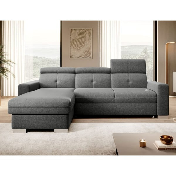 Pelēks salokāms/ar uzglabāšanas vietu stūra dīvāns (ar kreiso stūri/ar zvilni) Fresia – ELTAP-image-1