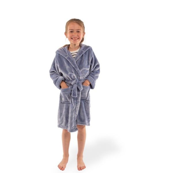 Zils mikroplīša bērnu halāts Delux – Tiseco Home Studio-image-1