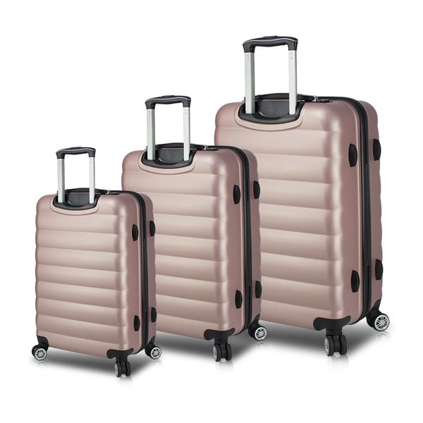 3 rozā ceļojumu koferu komplekts uz riteņiem ar USB pieslēgvietām My Valice RESSO Travel Set