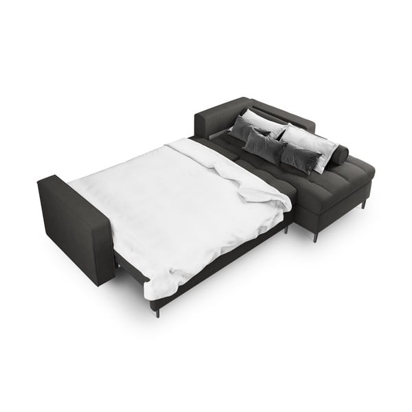 Tumši pelēks izvelkamais stūra dīvāns ar veļas kasti Milo Casa Santo, labais stūris-image-4