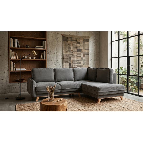 Pelēks velveta salokāms stūra dīvāns (ar labo stūri) Tori – Bonami Selection-image-1