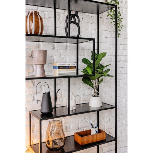 Melns grāmatu plaukts no oškoka imitāciju 114x185 cm Seaford – Actona-image-4