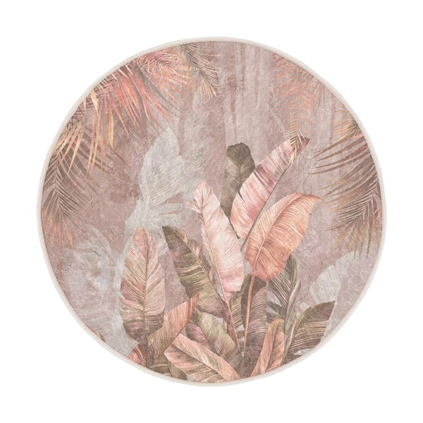 Gaiši rozā mazgājams apaļš paklājs ø 80 cm Dusty Leaves – Mila Home