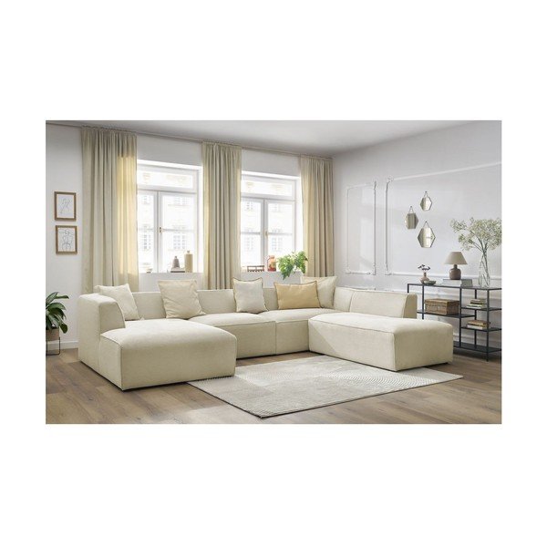 Bēšs velveta modulārais stūra dīvāns (ar labo stūri/U veida) Megeve – Bobochic Paris-image-1