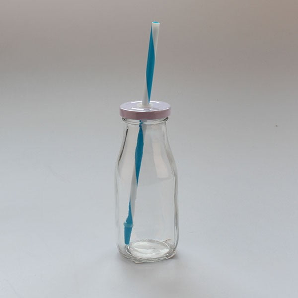 Glāze ar baltu vāku un zilu salmiņu Dakls, 250 ml