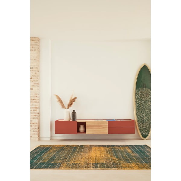 Ķieģeļu sarkans/dabīga toņa TV galdiņš ar ozolkoka imitāciju 180x45 cm Otto – Teulat-image-1