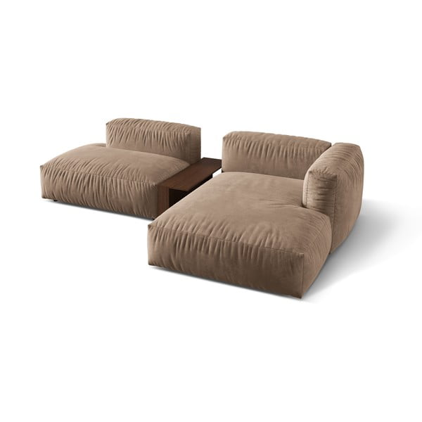 Gaiši brūns samta modulārais stūra dīvāns (ar labo stūri/ar zvilni) Martina – Micadoni -image-2