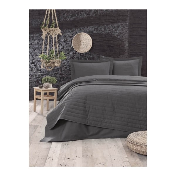 Tumši pelēks stepēts gultas pārklājs divguļamai gultai 220x240 cm Monart – Mijolnir