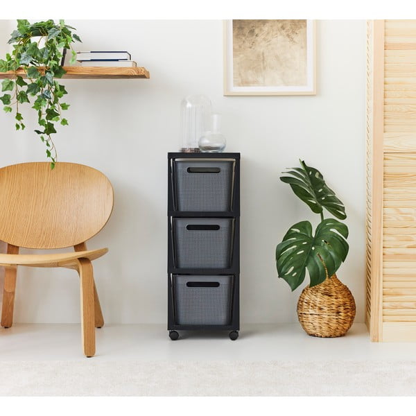 Melns/pelēks plastmasas plaukts uz riteņiem 30x77 cm Brisen – Rotho-image-2