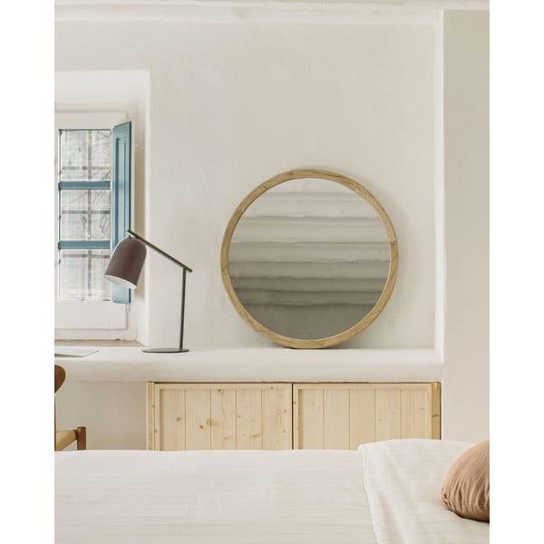 Sienas spogulis ar masīvkoka rāmi ø 100 cm Alum – Kave Home-image-2