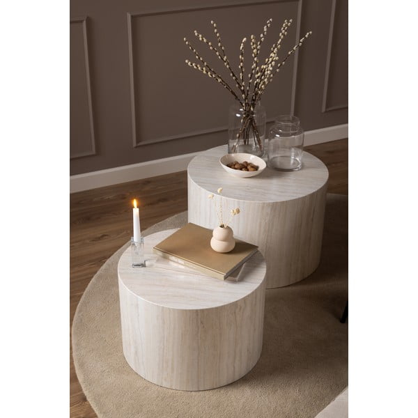 Bēši apaļi žurnālgaldiņi ar akmens imitāciju (2 gab.) ø 58 cm Dice – Actona-image-1