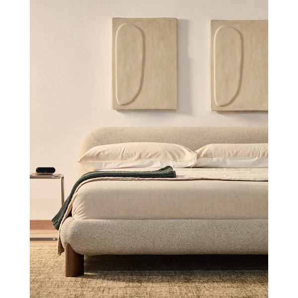 Bēša polsterēta divvietīga gulta bez režģa 160x200 cm Odina – Kave Home-image-3