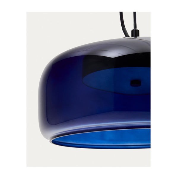 Tumši zila LED piekaramā lampa ar stikla abažūru ø 38 cm Reig – Kave Home-image-3