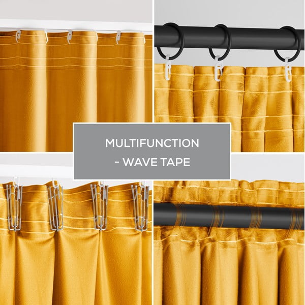 Dzeltens samta daļēji gaismu necaurlaidīgs aizkars 140x245 cm Pleat – Restilo-image-1