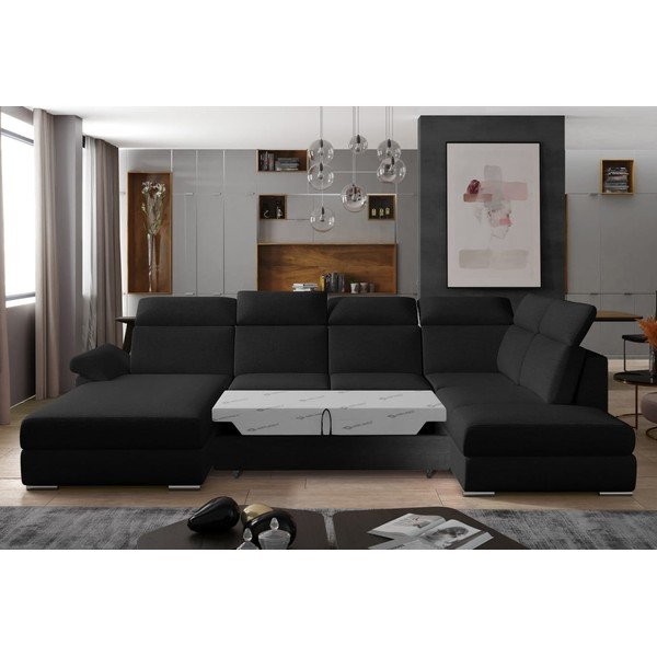 Melns salokāms stūra dīvāns (ar labo stūri/U veida) Evanell – ELTAP-image-2