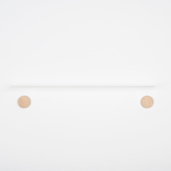 Balts tērauda sienas plaukts ar ozolkoka detaļām un 2 āķiem Gazzda, garums 70 cm-image-2