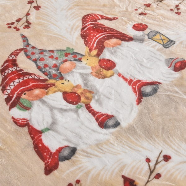 Krēmkrāsas mikroplīša pleds ar Ziemassvētku motīvu 150x200 cm Goblin – My House-image-1