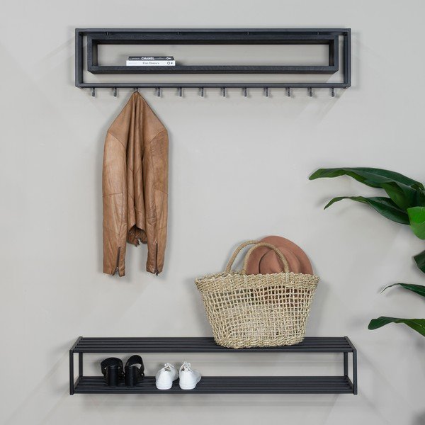 Melns metāla sienas pakaramais ar plauktu 118 cm School – Spinder Design-image-3