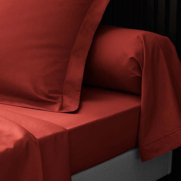 Ķieģeļu sarkans palags no kokvilnas perkala ar gumiju 180x200 cm Percaline – douceur d'intérieur-image-2