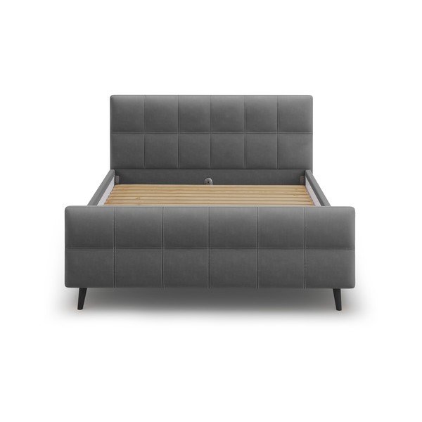 Tumši pelēka mīksta divguļamā gulta ar režģi 140x200 cm Gigi – Micadoni Home-image-1