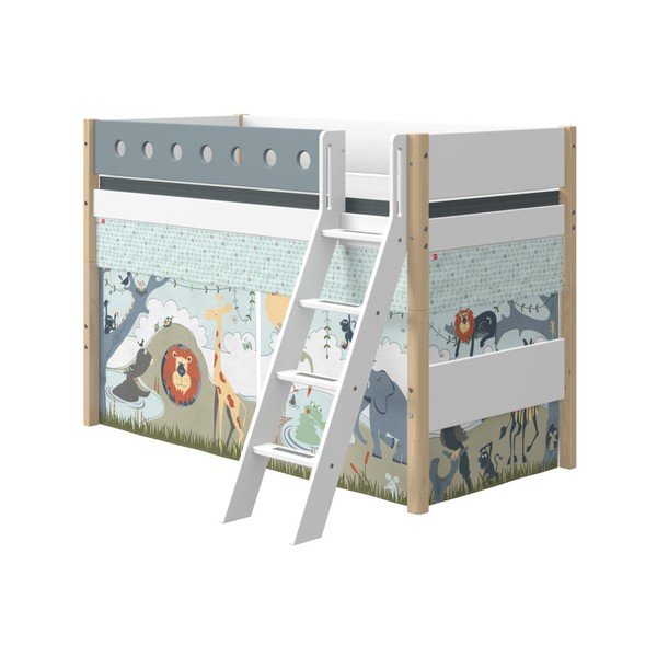 Zili balta bērnu gulta ar kāpnēm un bērza koka kājām Flexa White, augstums 143 cm-image-1