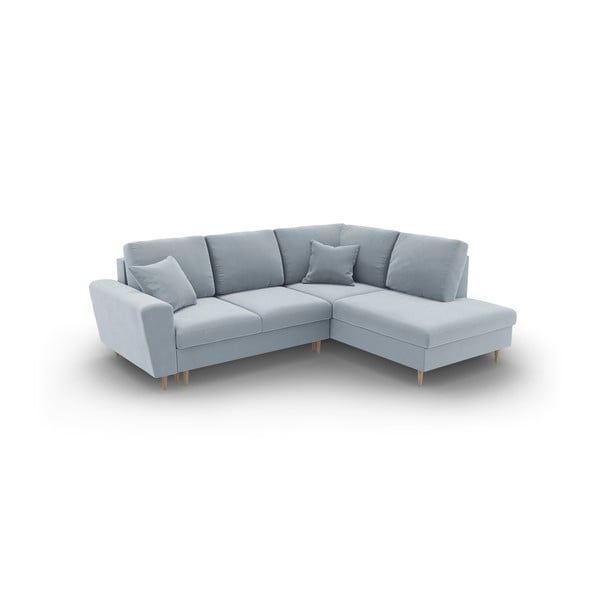 Gaiši zils samta salokāms stūra dīvāns ar uzglabāšanas vietu (ar labo stūri/L veida) Kyoto – Cosmopolitan Design-image-2