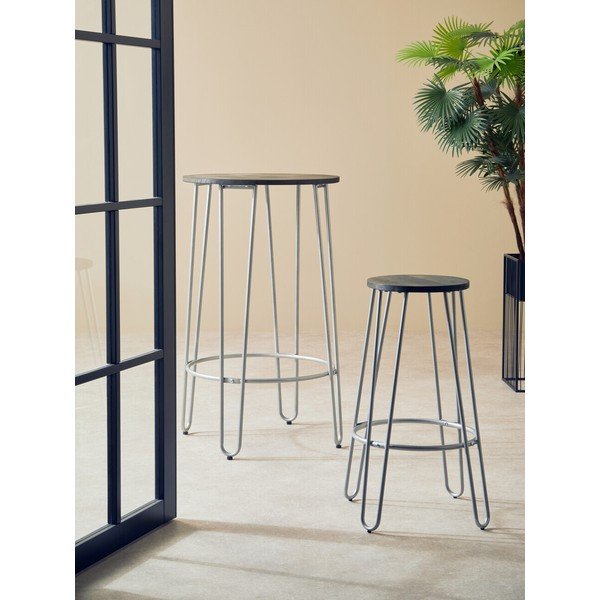 Sudraba krāsas/dabīga toņa gobas masīvkoka bāra taburete (sēdekļa augstums 75 cm) District – Premier Housewares-image-1