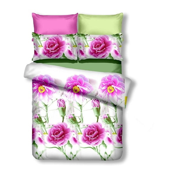 Zaļa/rozā divguļamā/īpaši gara mikrošķiedras gultas veļa 200x220 cm Amanda – AmeliaHome