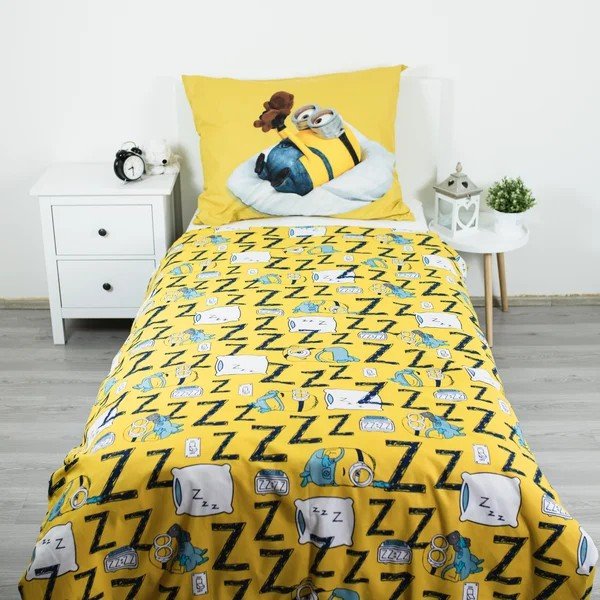 Dzeltena/zila vienguļamā kokvilnas bērnu gultas veļa 140x200 cm Mimoni Lazy Club – Jerry Fabrics-image-2