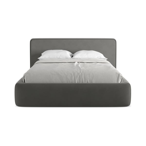 Tumši pelēka polsterēta divvietīga gulta ar veļas kasti un redelēm 140x200 cm Kiana – Makamii-image-4