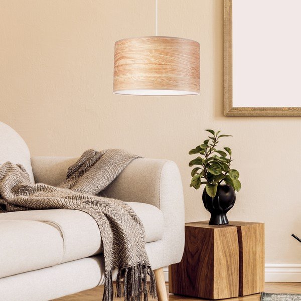 Dabīga toņa piekaramā lampa ar auduma abažūru ø 35 cm Print – LAMKUR-image-1