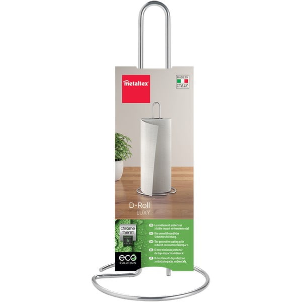 Spīdīgas sudraba krāsas tērauda papīra dvieļu statīvs ø 14 cm Luxy – Metaltex-image-2