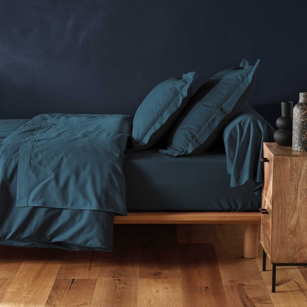 Zils kokvilnas palags ar gumiju 160x200 cm Lina – douceur d'intérieur-image-1