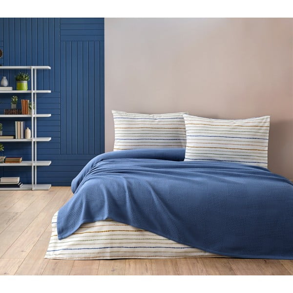 Zils kokvilnas gultas pārklāja, palaga un spilvendrānu komplekts 200x240 cm Karina – Mijolnir