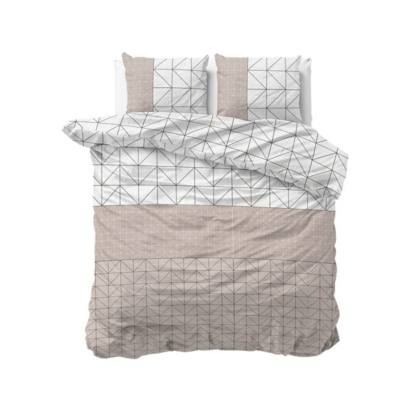 Balta un bēša flaneļa gultasveļa divguļamai gultai Sleeptime Gino, 200 x 220 cm