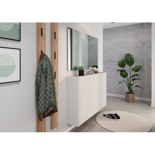 Krēmkrāsas skapītis ar ozolkoka imitāciju 138x87x25 cm Libbiano – Germania-image-1